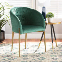 Baxton Studio DC168-Emerald Green Velvet/Gold-DC Ballard Modern Luxe and Glam Green Velvet Fabric Upholstered and Gold Finished Metal Dining Chaire